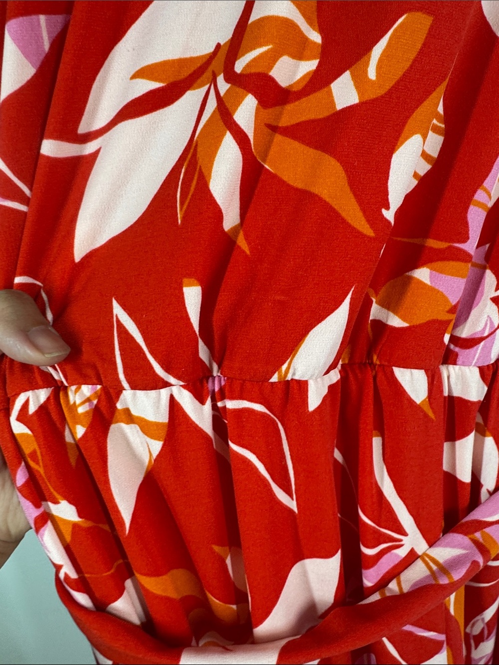 Eloquii Floral Midi Dress Red Pink Size 18 Belted Long Sleeve Summer Boho Chic - Picture 13 of 15